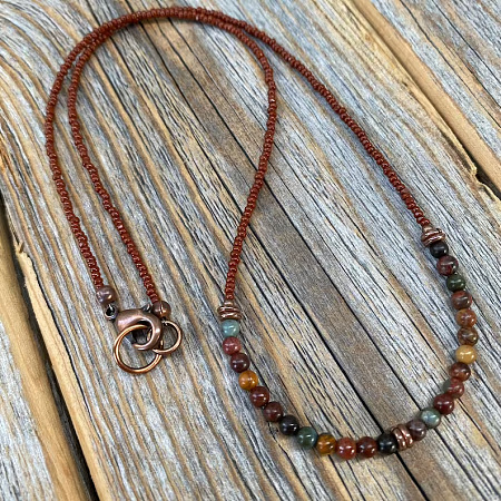 Round Synthetic Turquoise & Glass Seed Beaded Necklaces fow Men FS-WGBCB06-01-1