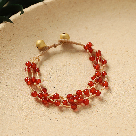 Natural Carnelian Round Braided Bead Multi-strand Bracelets for Women WG0F13C-02-1