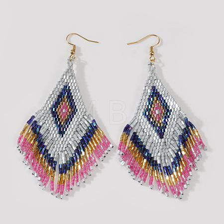 Elegant Handmade Glass Seed Beads Rhombus Tassel Dangle Earrings DT2421-3-1