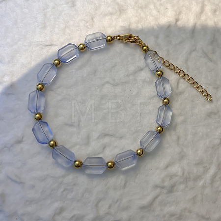 201 Stainless Steel Round & Handmade Lampwork Hexagon Beaded Bracelets WG895AC-04-1