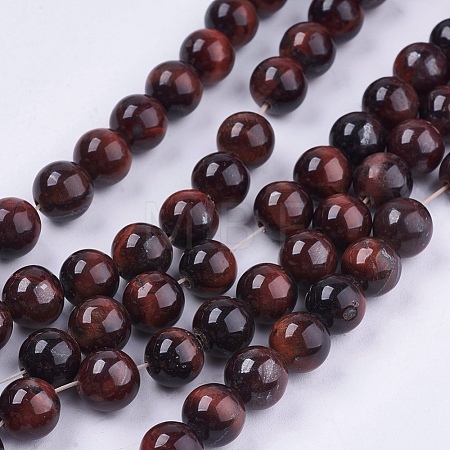 Natural Red Tiger Eye Stone Bead Strands G-R193-08-8mm-1