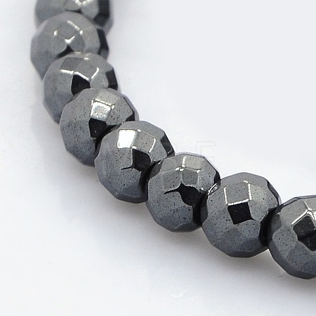 Faceted Round Non-magnetic Synthetic Hematite Beads Strands G-P061-60-6mm-1
