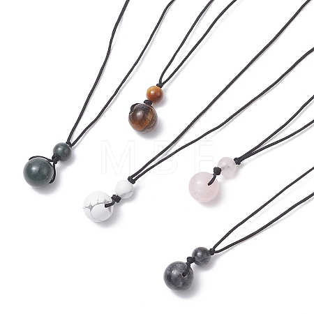 Natural Mixed Gemstone Round Pendant Necklace NJEW-JN04295-1