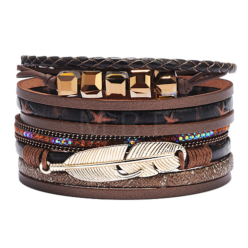 PU Leather Multi-strand Bracelets BJEW-F352-02G-05-1