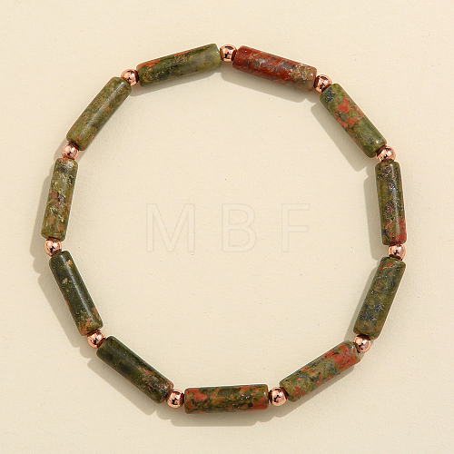 Column Natural Unakite Beads Stretch Bracelets for Women Men TJ6393-2-1