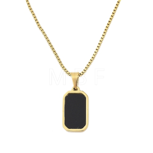 304 Stainless Steel & Black Resin Rectangle Pendant Necklaces NJEW-N055-20G-1