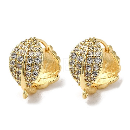 Leaf Shape Rack Plating Brass Micro Pave Cubic Zirconia Hoop Earrings Findings KK-E084-43G-1