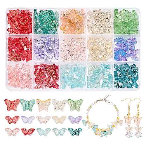   180Pcs 15 Style Transparent Spray Painted Glass Beads GLAA-PH0002-43-1