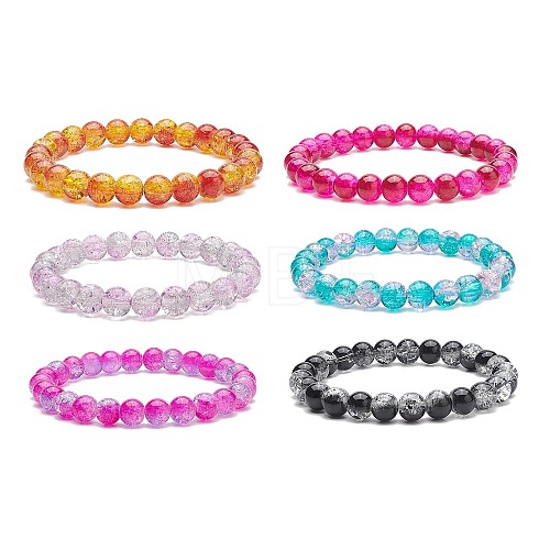 6Pcs 6 Color Bling Glass Round Beaded Stretch Bracelets Set for Women BJEW-JB08973-1