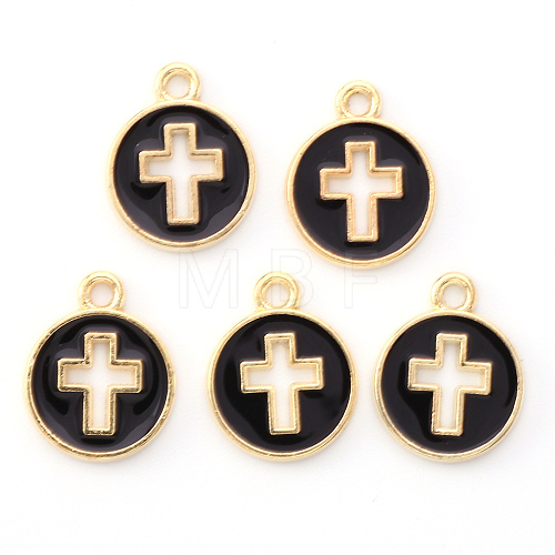 Light Gold Plated Alloy Enamel Pendants X-ENAM-R136-18E-1