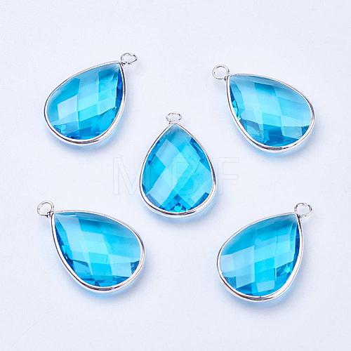 Silver Color Plated Brass Glass Teardrop Pendants GLAA-M006-A-17S-1