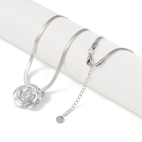 304 Stainless Steel Herringbone Chain Flower Pendant Necklaces for Women NJEW-C055-02P-1