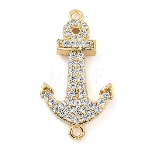 Rack Plating Brass Micro Pave Clear Cubic Zirconia Anchor Connector Charms KK-A234-052G-1