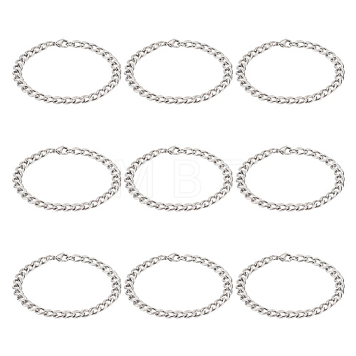 Unicraftale 10Pcs Unisex 304 Stainless Steel Curb Chain/Twisted Chain Bracelets Set STAS-UN0048-40-1