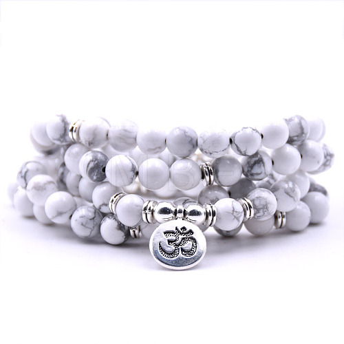 Bohemian Styles Natural Round Howlite Beaded Stretch Bracelets for Women Men XW1500-5-1