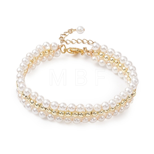 Electroplate Non-magnetic Synthetic Hematite & Shell Pearl Braided Bead Bracelets BJEW-JB110101-02-1