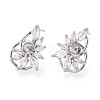 Flower Brass Micro Pave Clear Cubic Zirconia Stud Earrings Findings for Half Drilled Beads KK-T071-07P-2