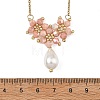 Electroplate Glass Beaded Flower Teardrop Pendant 304 Stainless Steel Cable Chain Necklaces NJEW-MZ00156-5