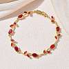 Brass Glass Flower Link Chain Bracelets KK-CBA7DFA-01G-11-1