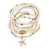 2 Bags Summer Beach Glass Seed Beaded & Natural Shell & Alloy Starfish Charm Anklet Sets AJEW-TA0003-69F-2