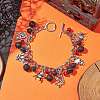 Halloween Natural Lava Rock and Glass Cable Chains Charm Bracelets BJEW-TA00476-2