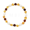Natural Amber & Cultured Freshwater Pearl Beaded Stretch Bracelets for Women BJEW-JB13699-02-3