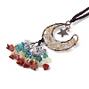 Natural Citrine Moon with Mixed Gemstone Chips Tassel Pendant Decorations G-L524-07R-A08-3