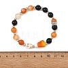 Halloween Handmade Lampwork Candy Corn & Round Natural Carnelian & Dyed Synthetic Turquoise Skull Beaded Stretch Bracelets BJEW-TA00756-4