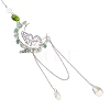 3Pcs Natural Rose Quartz & Aquamarine & Green Aventurine Chips & Brass Moon & 304 Stainless Steel Butterfly Suncatcher HJEW-TA00449-3