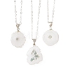 Natural Sunflower Druzy Agate Slice Nuggets Pendant Brass Cable Chain Necklaces for Women NJEW-JN06066-2