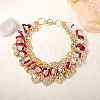 Imitation Pearl Nuggets Beaded and Printed Polyester Cord Alloy Crystal Rhinestone Heart Pendant Bib Necklaces for Women FS-WGED0B9-01-2