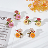 3 Pairs 3 Colors Enamel Flower with Mushroom Stud Earrings with Crystal Rhinestone EJEW-AN0003-07-7