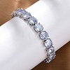 Brass Pave Clear Cubic Zirconia Flat Round Link Chain Bracelets for Women BJEW-A034-02P-2