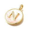 Rack Plating Brass Micro Pave Clear Cubic Zirconia Pendants with Shell KK-M309-42G-N-3