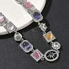 Brass Micro Pave Clear Cubic Zirconia with Multicolor Cat Eye Rectangle Square Oval Tennis Necklaces NJEW-G183-05P-2