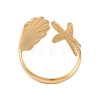304 Stainless Steel Starfish & Shell Open Cuff Rings for Women RJEW-C095-09G-3