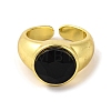 Brass Glass Round Wide Open Cuff Ring for Women RJEW-U003-19A-G-2