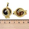 Natural Tiger Eye Flat Round Shaped Brass Pendants KK-F887-03G-25-3