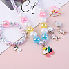 Cute Unicorn Alloy Plastic Children's Beaded Necklace & Bracelet & Cuff Ring & Clip-on Earring Jewelry Sets for Girl's FS-WGF4311-02-2