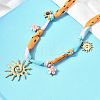 304 Stainless Steel Sun & Resin & Ceramic Flower Pendant Silk Ribbon Necklaces for Women NJEW-A063-10G-3