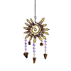Copper Wire Wrapped Spiral Sun Natural Tiger Eye Beads Suncatchers HJEW-F027-07-1
