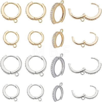 16Pcs 4 Style Brass Micro Pave Cubic Zirconia Huggie Hoop Earring Findings FIND-FH0004-02-1