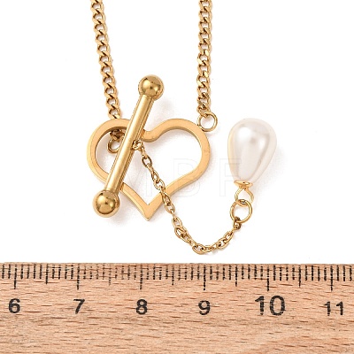 Adjustable Plastic Imitation Pearl Teardrop Tassel 304 Stainless Steel Heart OT Clasps Lariat Necklaces for Women SA-CBA364C-01G-1