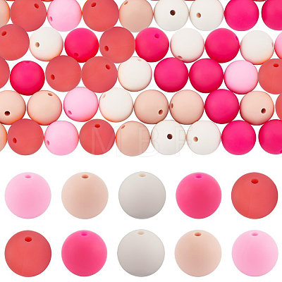 60Pcs 2 Styles Round Silicone Focal Beads with Fluorescence Acrylic Beads SIL-SP0001-01A-1
