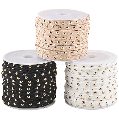 3 Rolls 3 Colors Flat Faux Suede Cord with Alloy Rivets LW-CL0001-08A-1