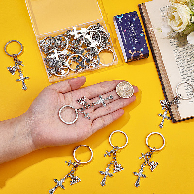 20Pcs Alloy Cross with Holy Pendant Keychains KEYC-SC00055-1