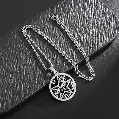 Alloy Witchcraft Pentagram Pendant 201 Stainless Steel Box Chain Necklaces for Men FS-WGE54F1-01-1