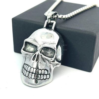 Hip Hop Style 304 Stainless Steel Skull Pendant Necklaces for Men JD7188-1