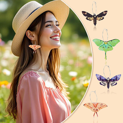 4 Pairs 4 Colors Butterfly Alloy & Acrylic Hoop Earrings EJEW-TA0001-88B-1