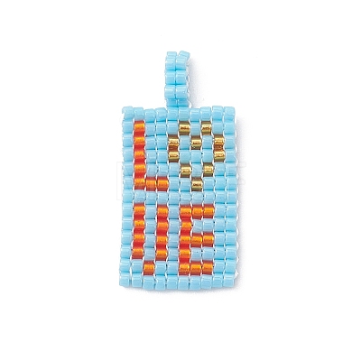 3Pcs Beaded Rectangle with Word Love Charms PALLOY-MZ01086-1